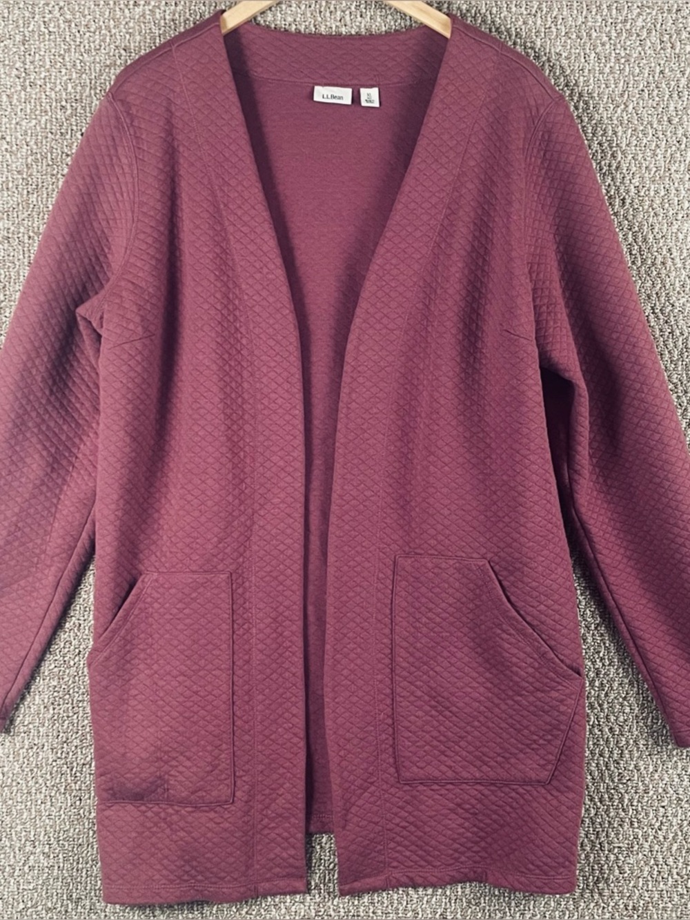 L.L. Bean Cardigan Women's XL Quilted Open Front Pockets Layer Lounge A85